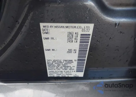 2022 Nissan Altima Sr Fwd from USA, damaged, VIN 1N4BL4CV2NN356724